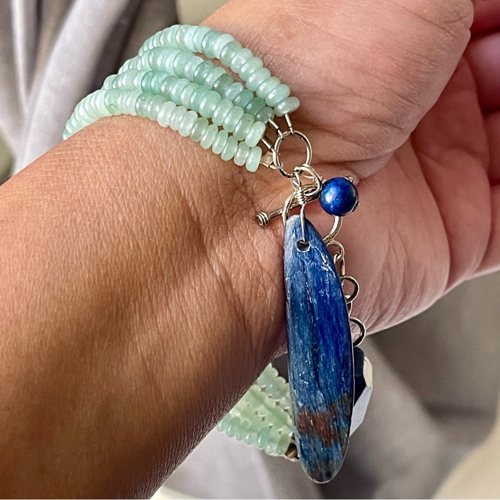 925 Jadeite Beads Lapis Lazuli Gemstones Sterling Silver 8” Bracelet